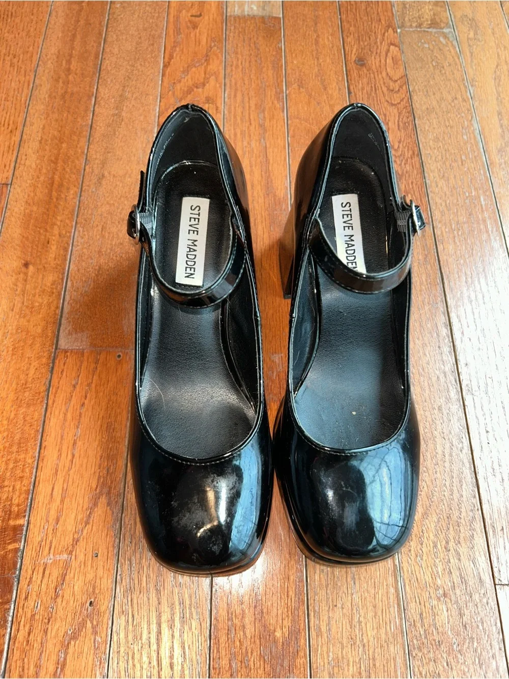 Steve Madden Tiffany Black Patent Mary Jane Platform Heels Size 8